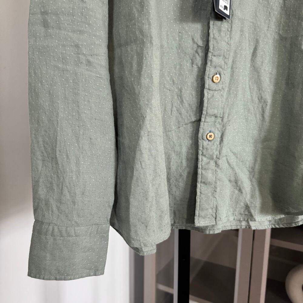 Faherty Linen Laguna Storm Doby Green Long Sleeve Shirt XL NEW Button Up Pocket - Picture 4 of 7